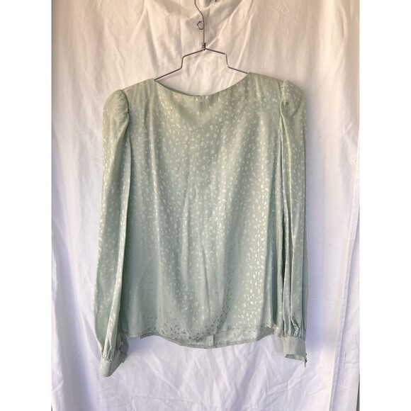 VTG David Hayes Silk Blouse Size 8 Mint Green Jacquard Butterfly Puff Sleeve - Picture 1 of 7